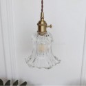 Clear Ribbed Glass Pendant Light Flower Shape Lamp With Twist Switch