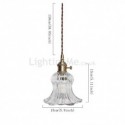 Clear Ribbed Glass Pendant Light Flower Shape Lamp With Twist Switch