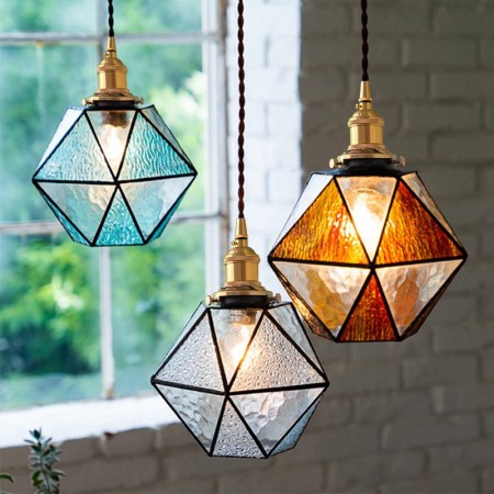 Geometric Colored Glass Farmhouse Pendant Light