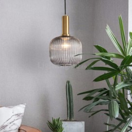 Ribbed Glass Pendant Light with Brass Holder