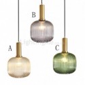 Ribbed Glass Pendant Light with Brass Holder