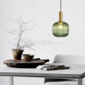 Ribbed Glass Pendant Light with Brass Holder