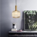 Ribbed Glass Pendant Light with Brass Holder