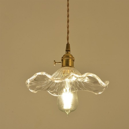 Striae Clear Ribbed Glass Pendant Light Lotus Leaf Shape