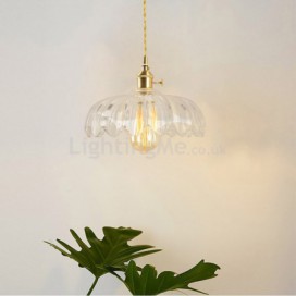Gold Ribbed Glass Pendant Light With Twist Switch