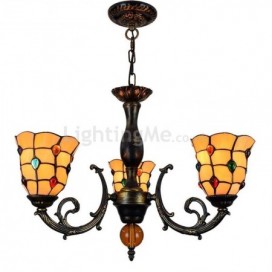 Retro Stained Glass Pendant Lamp Colorful Beads Glass Chandelier