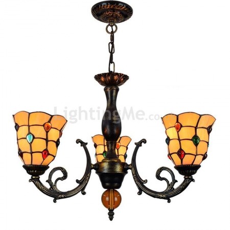 Retro Stained Glass Pendant Lamp Colorful Beads Glass Chandelier