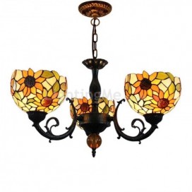 Retro Sunflower Stained Glass Chandelier Glass Pendant Lamp
