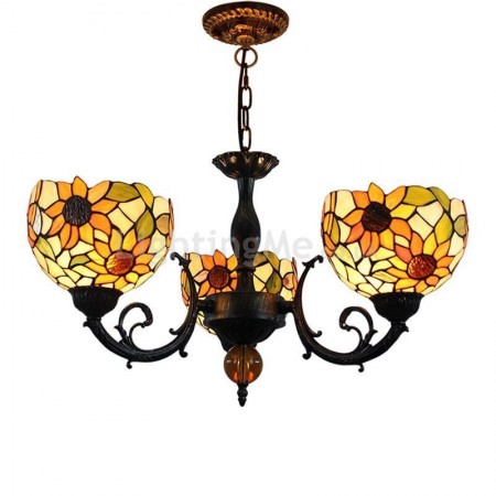 Retro Sunflower Stained Glass Chandelier Glass Pendant Lamp