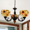 Retro Sunflower Stained Glass Chandelier Glass Pendant Lamp
