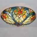 Stained Glass Flush Mounted 3-Light Ceiling Light