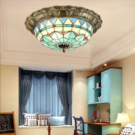 Stained Glass Flush Mount Antique Style Decorative Ceiling Lamp