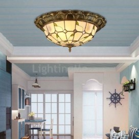 Stained Glass Flush Mount Lighting Leaf Pattern Ceiling Light