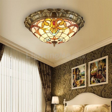 Dome Stained Glass Flush Mount Ceiling Light