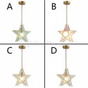 Modern Stained Glass Star Pendant Light Brass Hanging Light Length Adjustable