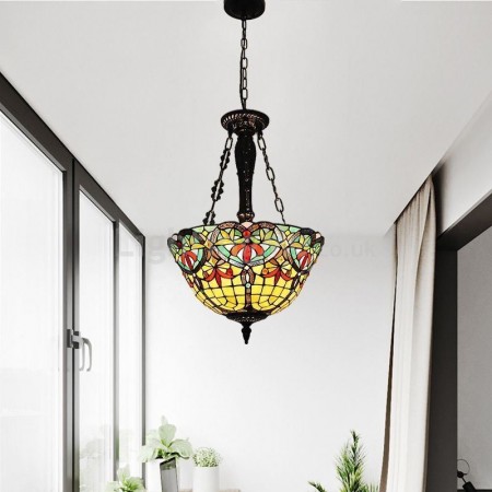 Stained Glass Pendant Light Retro Style Light Fixture 3 Lights