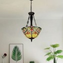 Stained Glass Pendant Light Retro Style Light Fixture 3 Lights