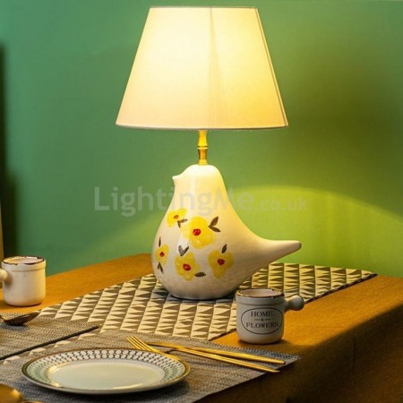 Fabric Table Lamp Minimalist Bird Ceramic Table Light