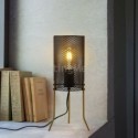 Black Table Lamp Retro Bedside Lamp Wrought Iron Paint Grid Lampshade Desk Light