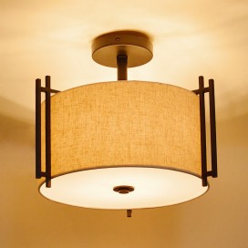 Rustic / Lodge Metal Drum Pendant Light with Fabric Shade