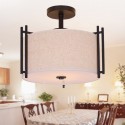 Rustic / Lodge Metal Drum Pendant Light with Fabric Shade