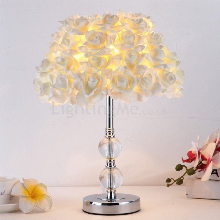 European Crystal Table Lamp Rose Flower Bedside Lamp Wedding Party Decoration Light