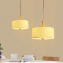 Wooden Modern/ Contemporary Drum Pendant Light with Fabric Shade