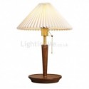 European Retro Pleated Table lamp With Wood Base Pull Chain Switch