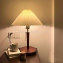 European Retro Pleated Table lamp With Wood Base Pull Chain Switch