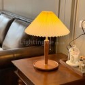 European Retro Pleated Table lamp With Wood Base Pull Chain Switch