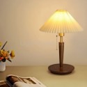 European Retro Pleated Table lamp With Wood Base Pull Chain Switch
