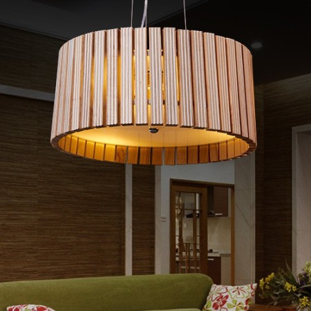 Modern/ Contemporary Wood Drum Pendant Light