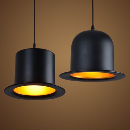 Black Metal Hat Shape 1 Light Retro / Vintage Pendant Light