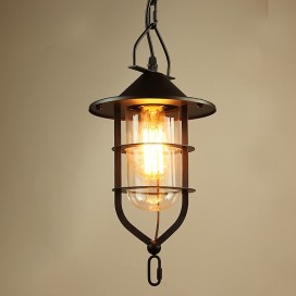 Vintage Metal Pendant Light with Glass Shade