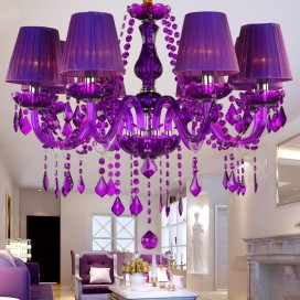 8 Light Purple Candle Style Crystal Chandelier