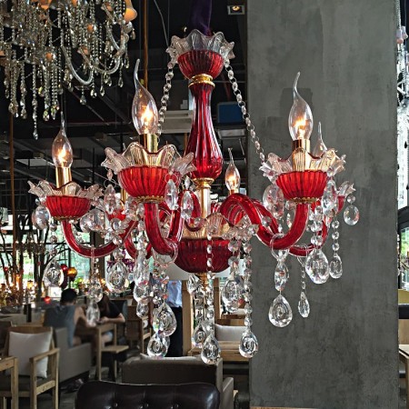 8 Light Red Candle Style Crystal Chandelier