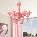 6 Light Nordic Style Macaron Pink Kids Room Candle Style Crystal Chandelier