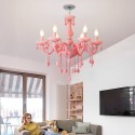 6 Light Nordic Style Macaron Pink Kids Room Candle Style Crystal Chandelier