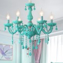 6 Light Kids Room Green Macaron Candle Style Crystal Chandelier