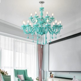 18 Light (12+6) 2 Tiers Kids Room Green Macaron Candle Style Crystal Chandelier