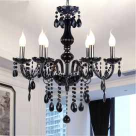 6 Light Black Modern Retro Candle Style Crystal Chandelier