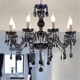 8 Light Black Modern Retro Candle Style Crystal Chandelier