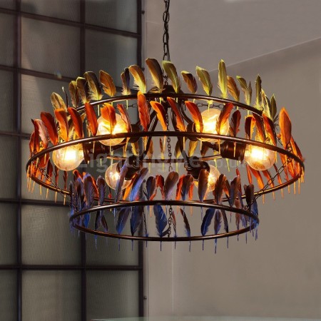 6 Light Feather Retro Chandelier