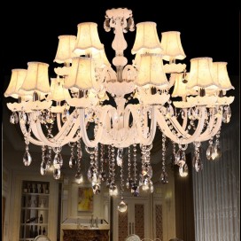 18 Light (12+6) 2 Tiers White Modern Candle Style Crystal Chandelier