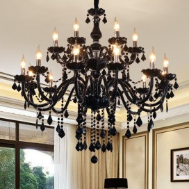 18 Light (12+6) 2 Tiers Black Candle Style Crystal Chandelier