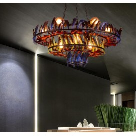 9 Light Feather Retro Steel Chandelier