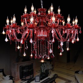 18 Light (12+6) 2 Tiers Red Candle Style Crystal Chandelier