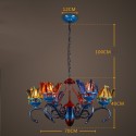 6 Light Feather Retro Steel Chandelier