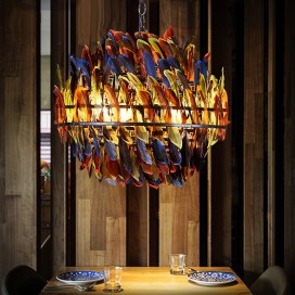 4 Light Feather Retro Steel Chandelier