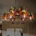 9 Light Feather Retro Steel Chandelier